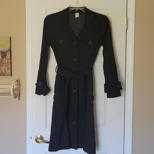 Long coat/jacket w tie belt Black Vegan suede-like fabric. Big buttons. …
